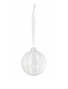 Boule de noel blanche motif feuilles 2