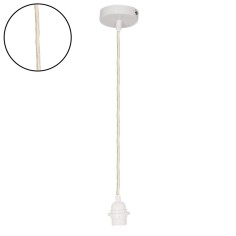 Suspension douille cable tissé blanc beige rosace