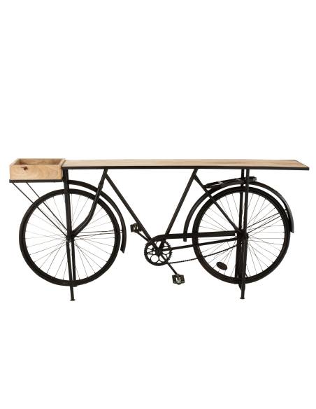 Console vélo en métal noir et bois de manguier | La Madeleine Déco