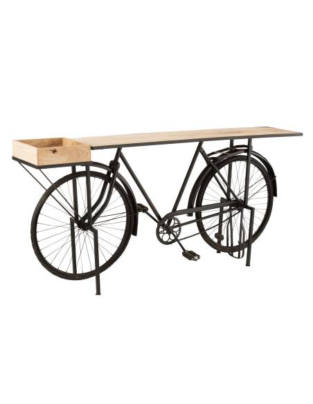 Console vélo en métal noir et bois de manguier | La Madeleine Déco